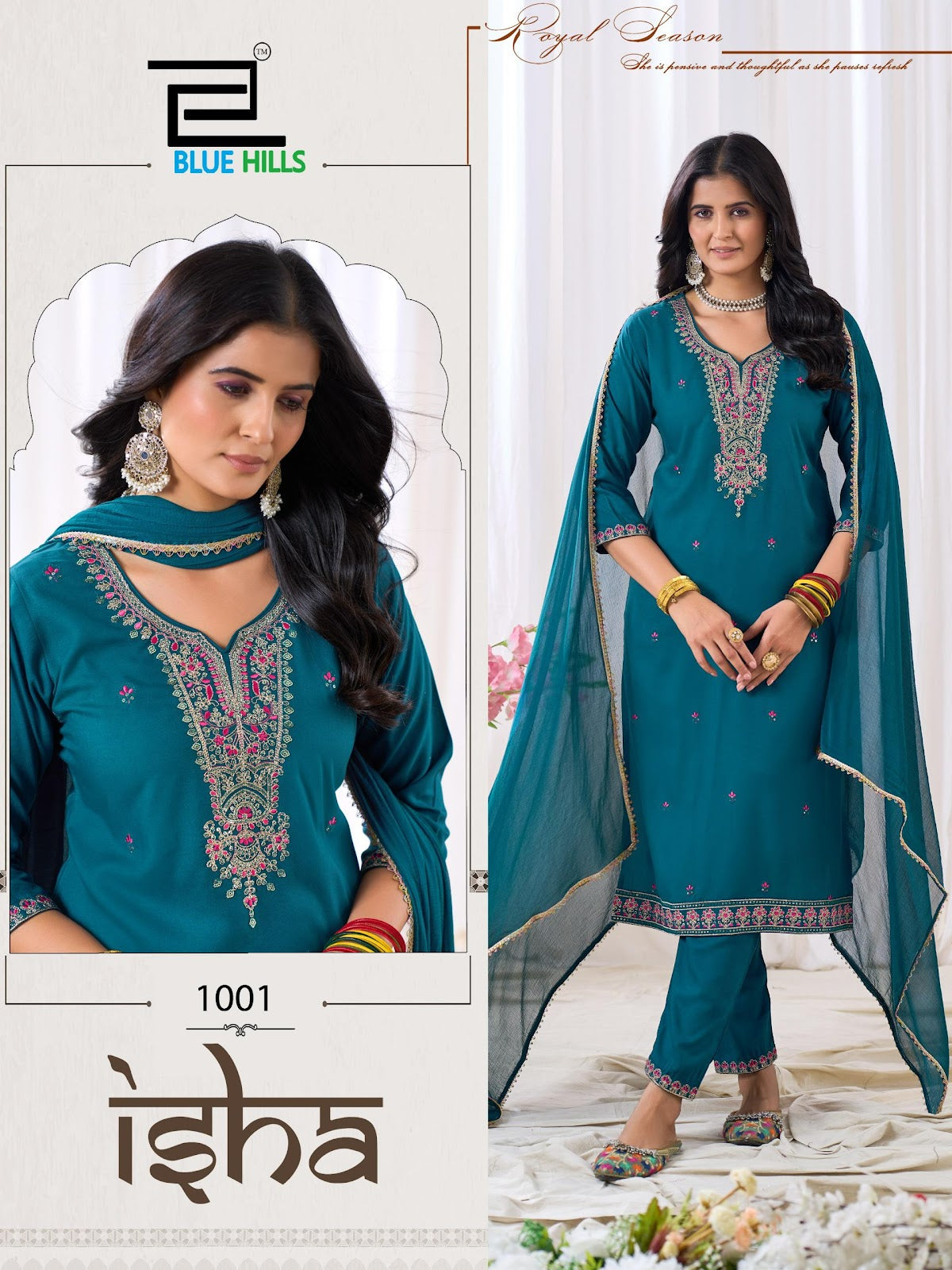 Isha Blue Hills Rayon Readymade Pant Style Suits Exporter Ahmedabad
