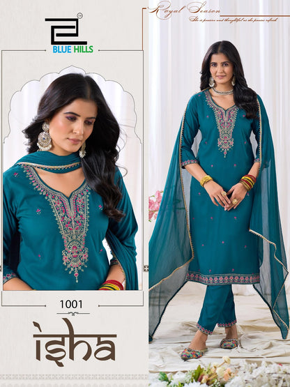 Isha Blue Hills Rayon Readymade Pant Style Suits Exporter Ahmedabad