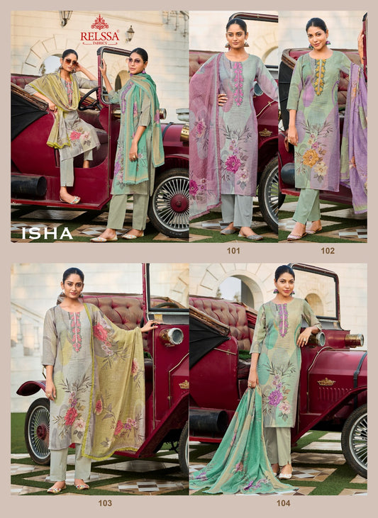 Isha Relssa Fabrics Linen Pant Style Suits Manufacturer Gujarat