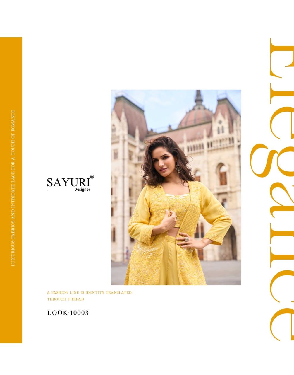 Isha Sayuri Georgette Crop Top Shurg Palazzo Set Wholesale