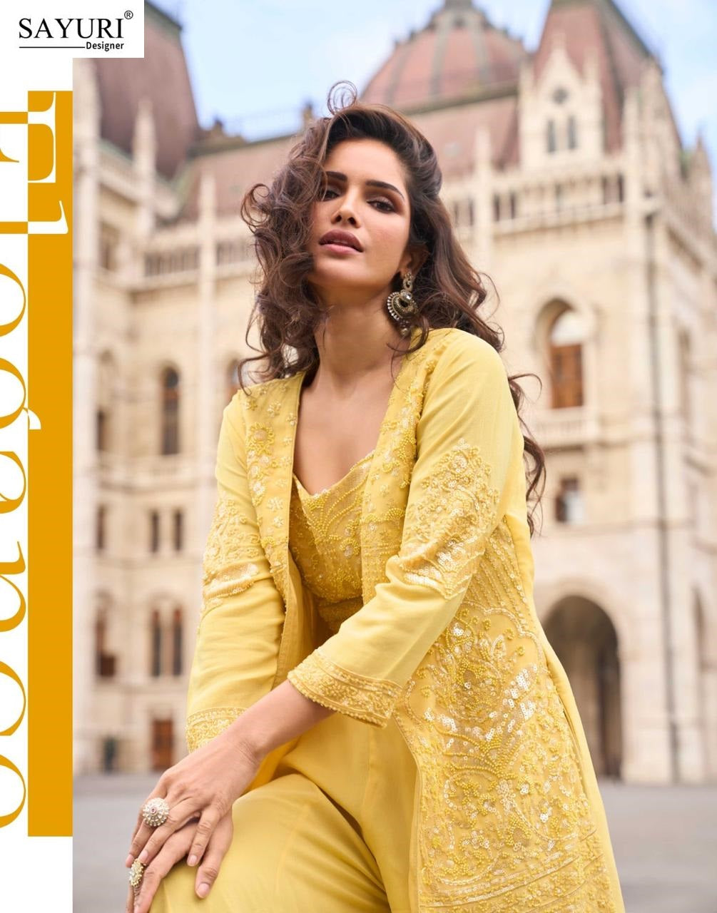 Isha Sayuri Georgette Crop Top Shurg Palazzo Set Wholesale