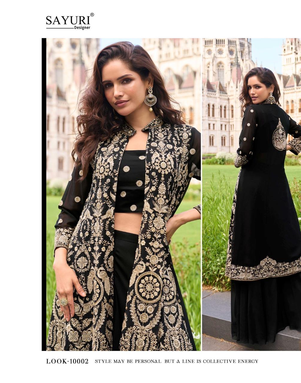 Isha Sayuri Georgette Crop Top Shurg Palazzo Set Wholesale