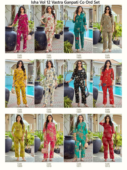 Isha Vol 12 Vastra Ganpati Rayon Co Ord Set Wholesale Rate