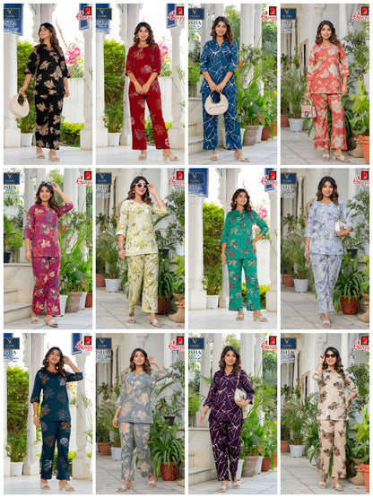 Isha Vol 14 Ganpati Rayon Co Ord Set Wholesaler Ahmedabad