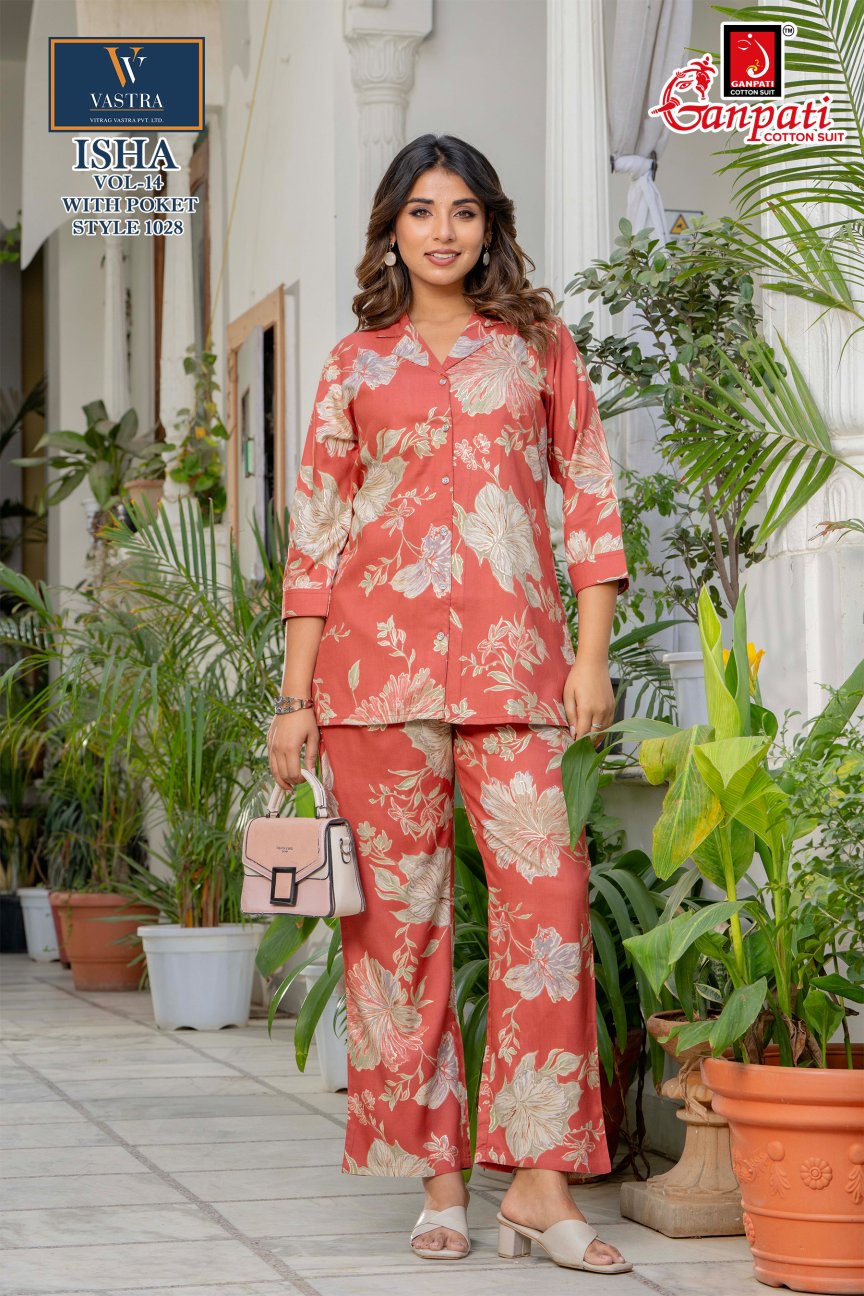 Isha Vol 14 Ganpati Rayon Co Ord Set Wholesaler Ahmedabad