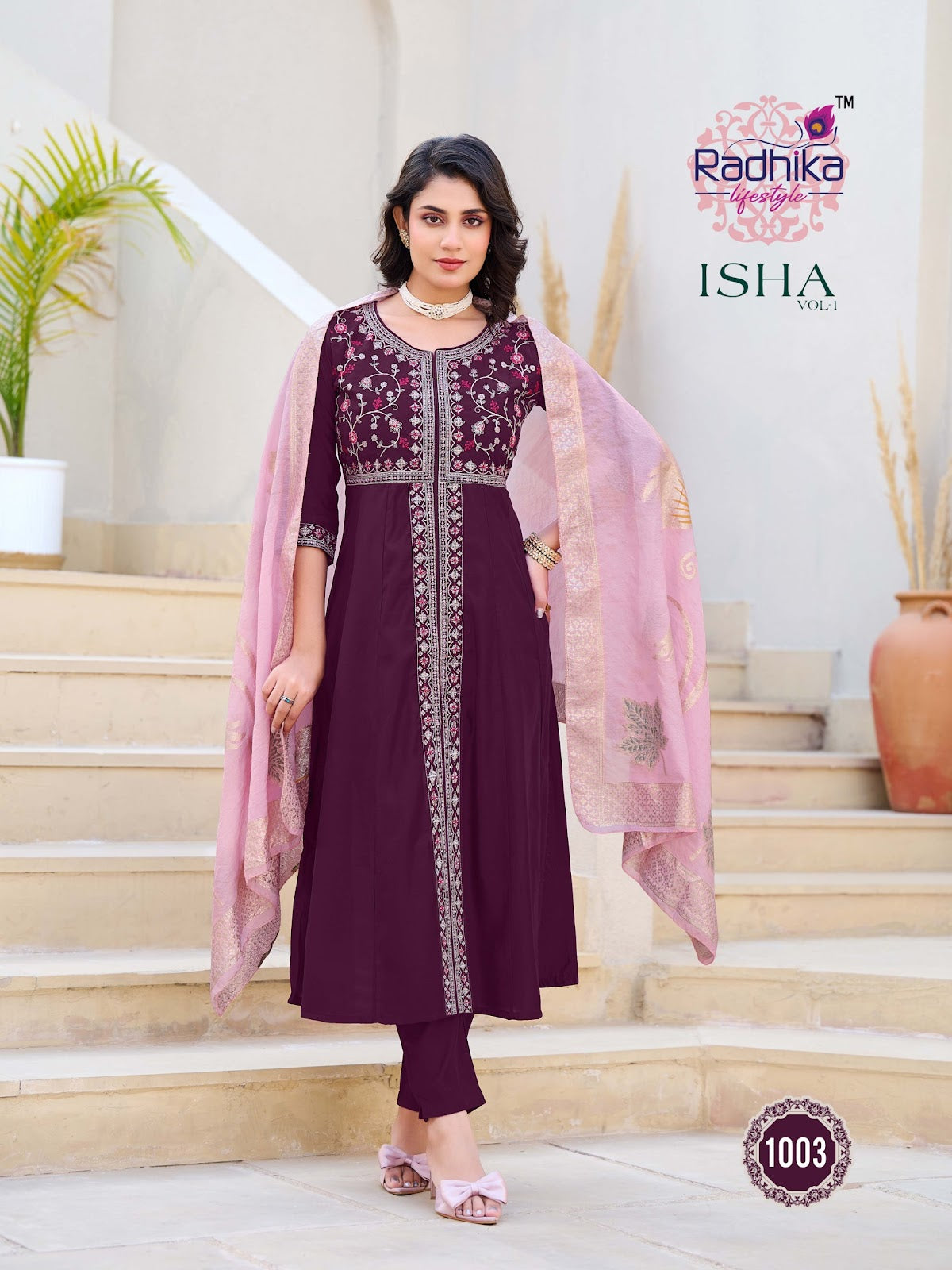 Isha Vol 1 Radhika Lifestyle Roman Silk Readymade Anarkali Suits Wholesale Price