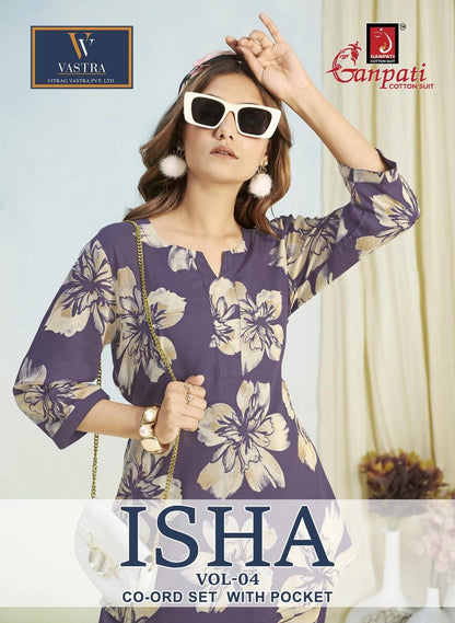 Isha Vol 4 Vastra Ganpati Cotton Rayon 14Kg Co Ord Set Manufacturer Ahmedabad