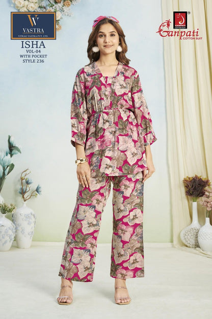 Isha Vol 4 Vastra Ganpati Cotton Rayon 14Kg Co Ord Set Manufacturer Ahmedabad