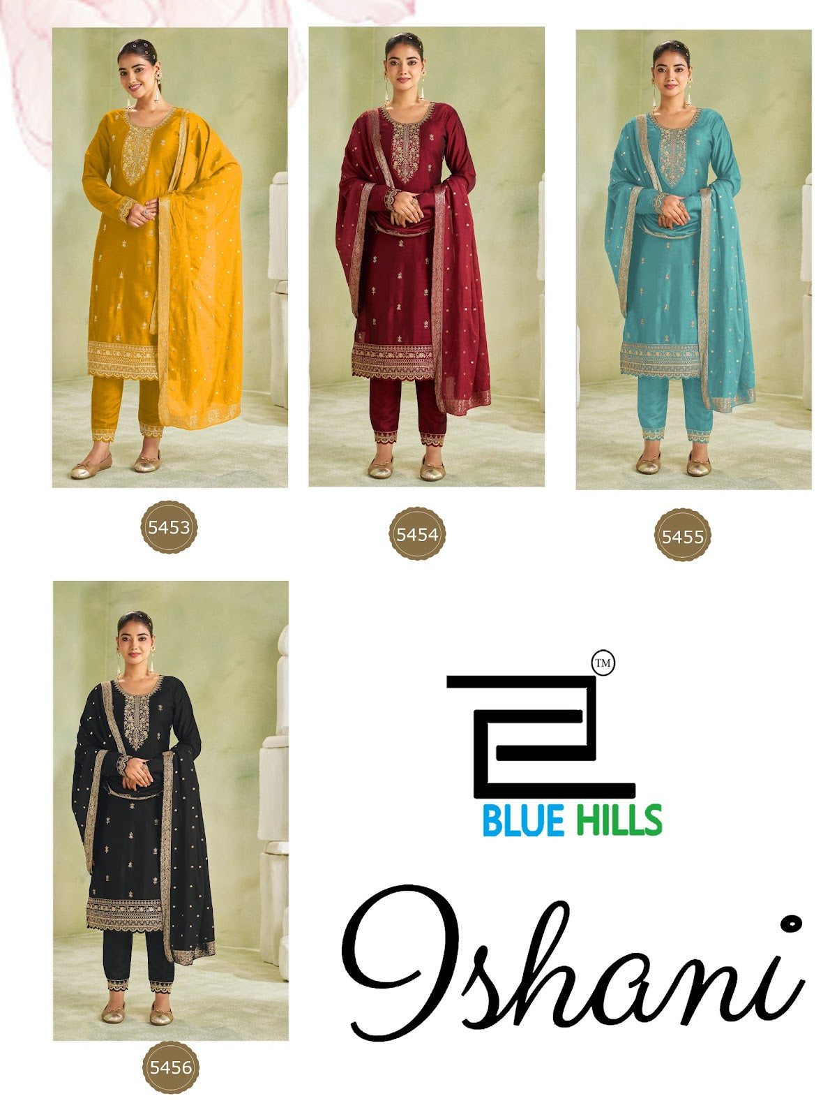 Ishani Long Sleeve Blue Hills Vichitra Readymade Pant Style Suits Wholesaler India