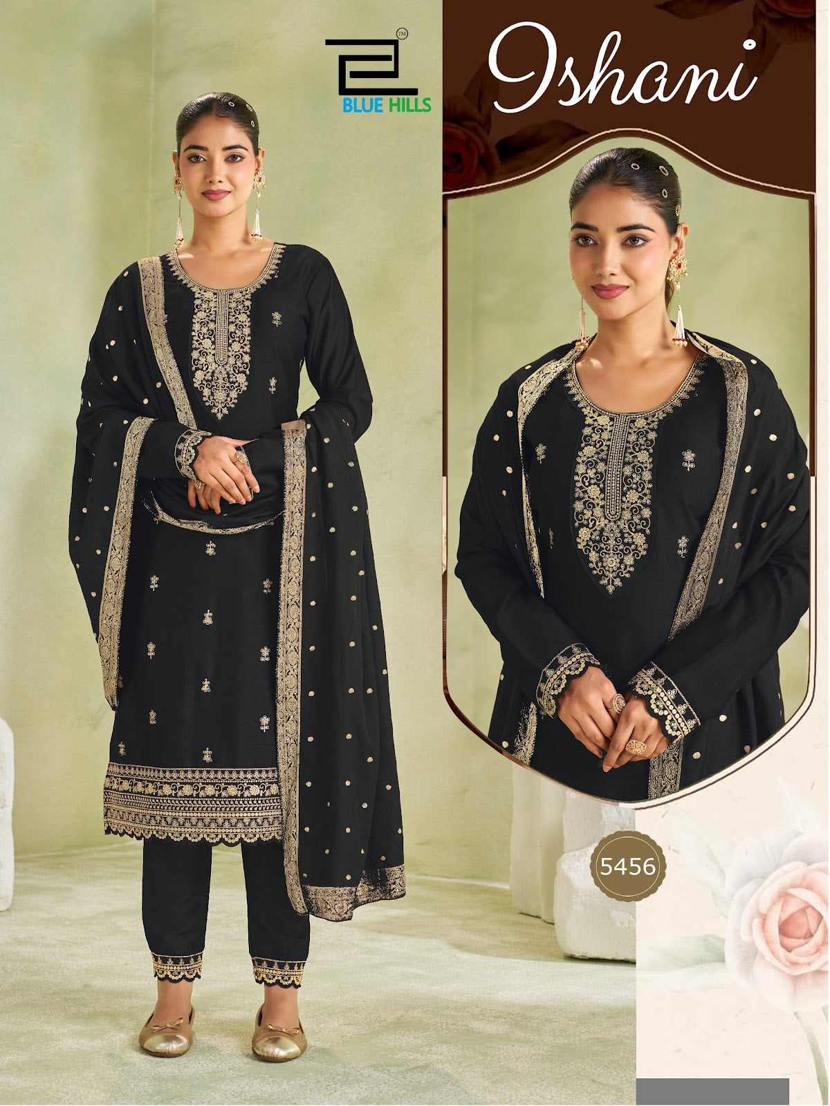 Ishani Long Sleeve Blue Hills Vichitra Readymade Pant Style Suits Wholesaler India