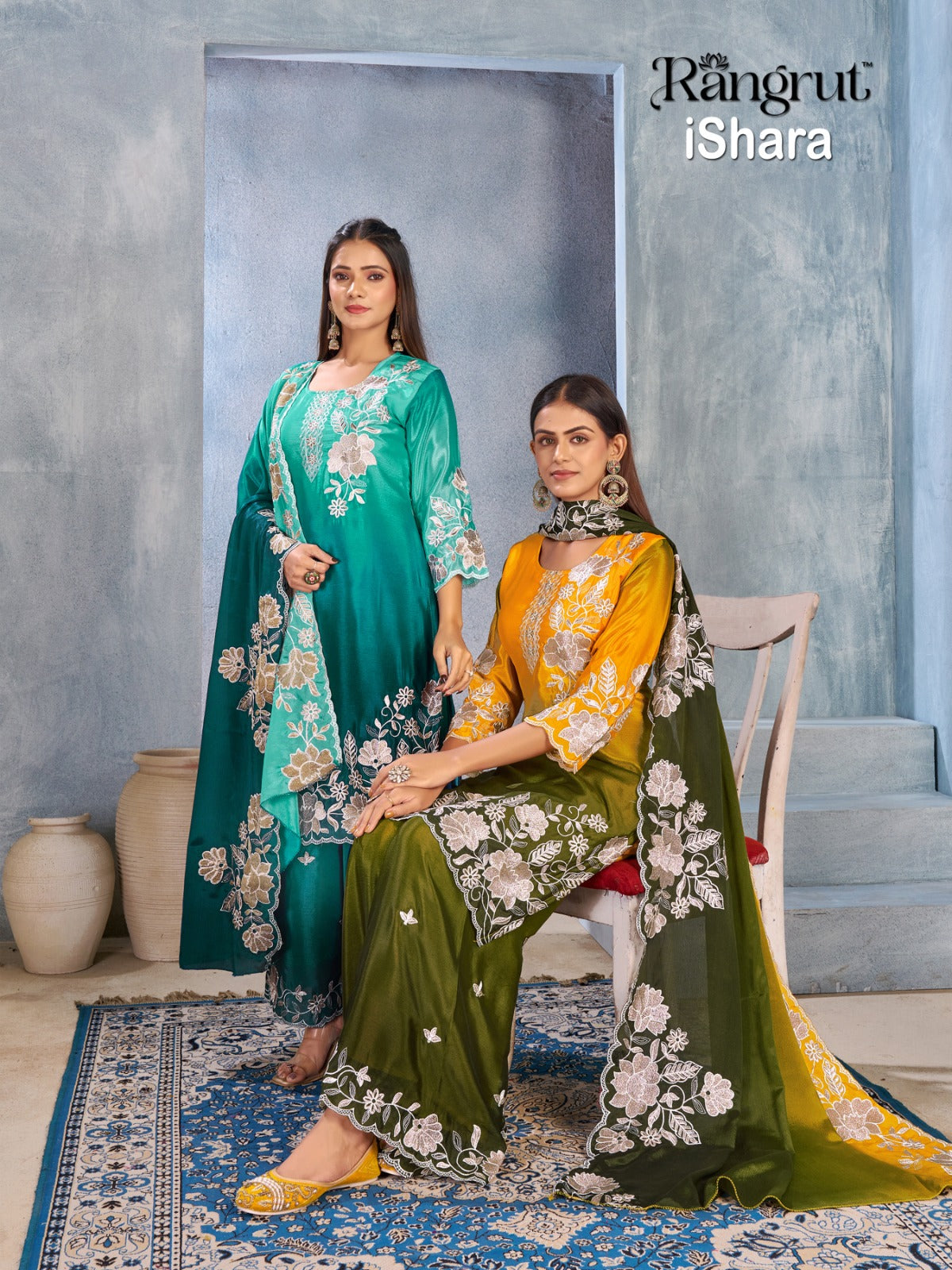 Ishara Rangrut Banwery Chinon Readymade Plazzo Style Suits Manufacturer Ahmedabad