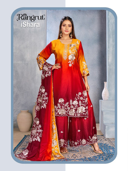 Ishara Rangrut Banwery Chinon Readymade Plazzo Style Suits Manufacturer Ahmedabad