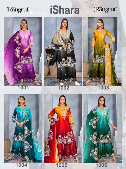Ishara Rangrut Banwery Chinon Readymade Plazzo Style Suits Manufacturer Ahmedabad