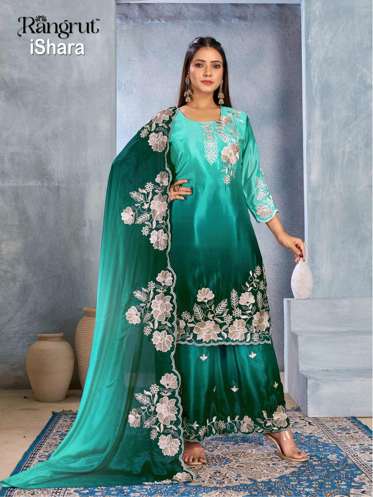 Ishara Rangrut Banwery Chinon Readymade Plazzo Style Suits Manufacturer Ahmedabad