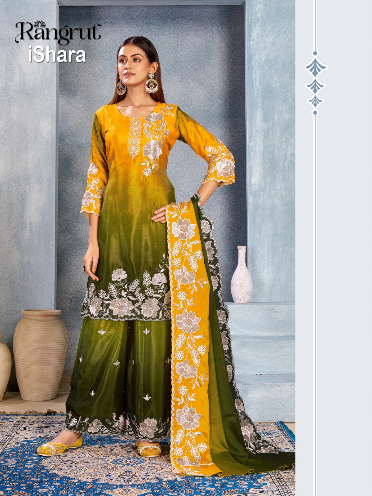 Ishara Rangrut Banwery Chinon Readymade Plazzo Style Suits Manufacturer Ahmedabad