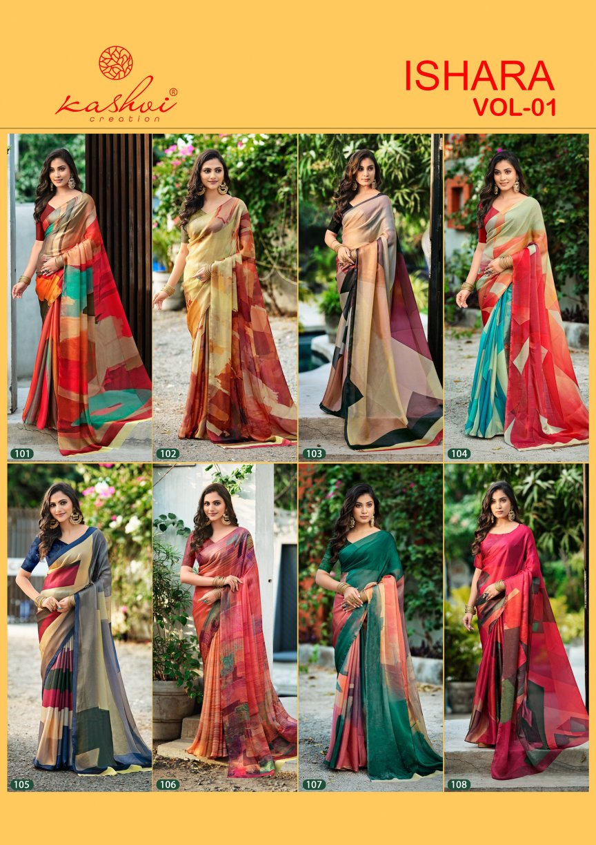Ishara Vol 1 Kashvi Creation Moss Sarees Wholesale Price