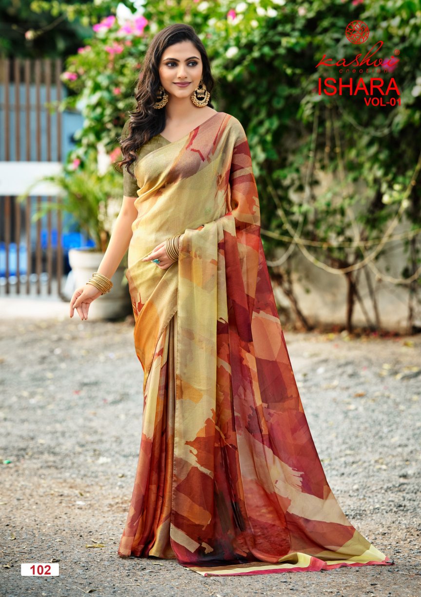 Ishara Vol 1 Kashvi Creation Moss Sarees Wholesale Price