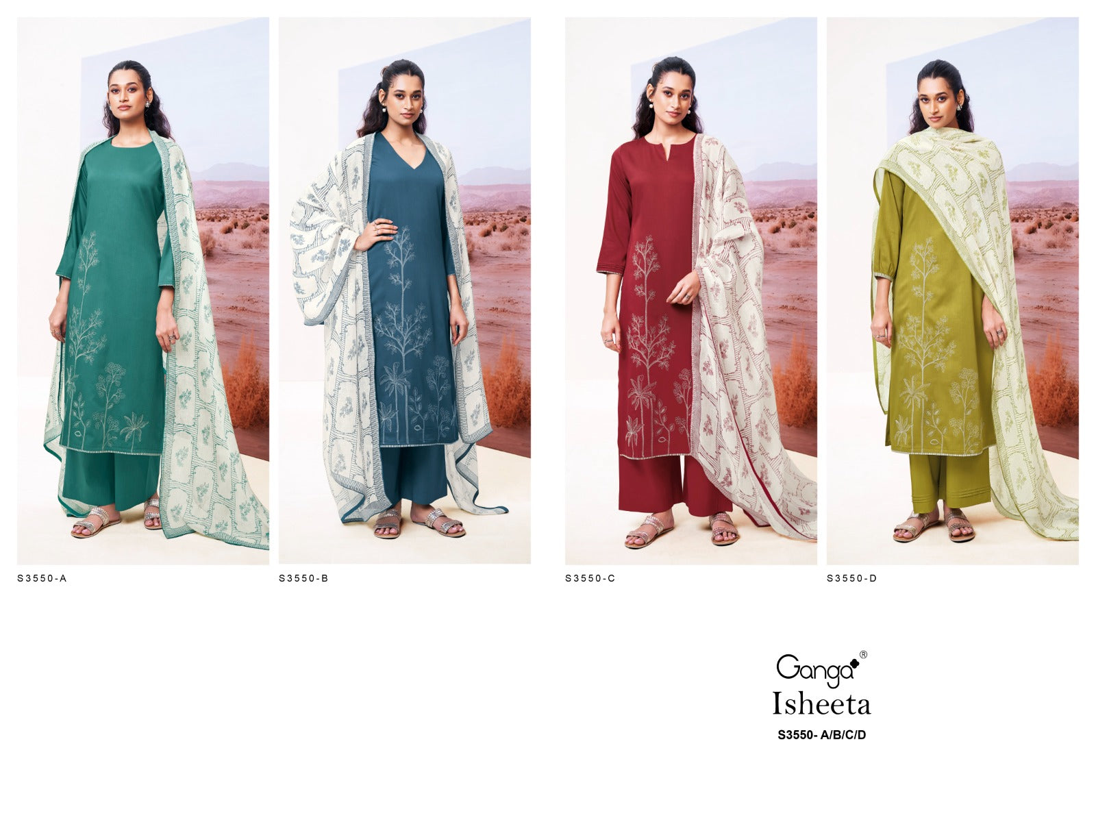 Isheeta 3550 Ganga Premium Cotton Pant Style Suits Wholesaler