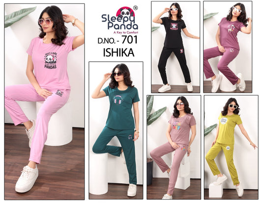 Ishika 701 Sleepy Panda Tencil Lycra Pyjama Night Suits Exporter Gujarat