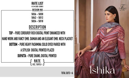 Ishika Tm Pure Corduroy Pashmina Suits Supplier Gujarat