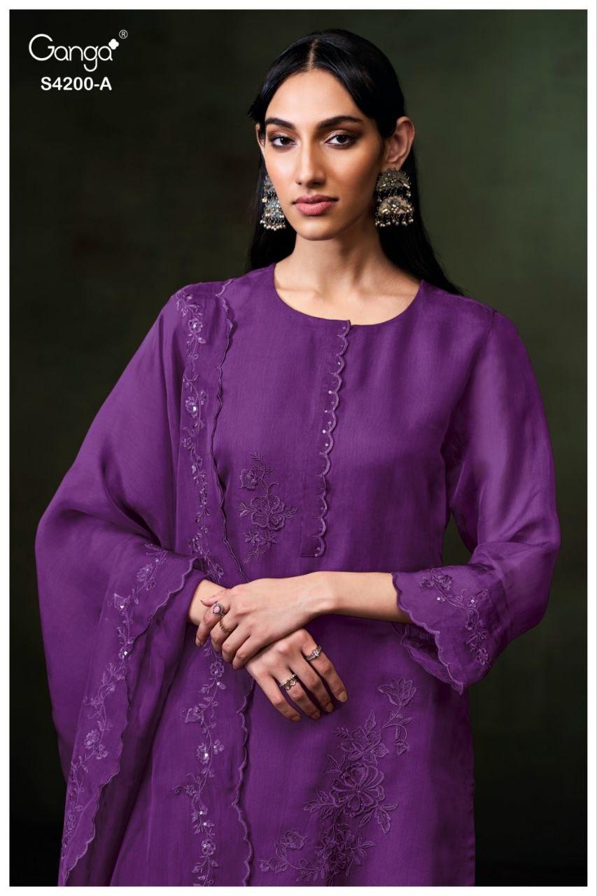 Ishina 4200 Ganga Bemberg Kora Plazzo Style Suits Wholesaler