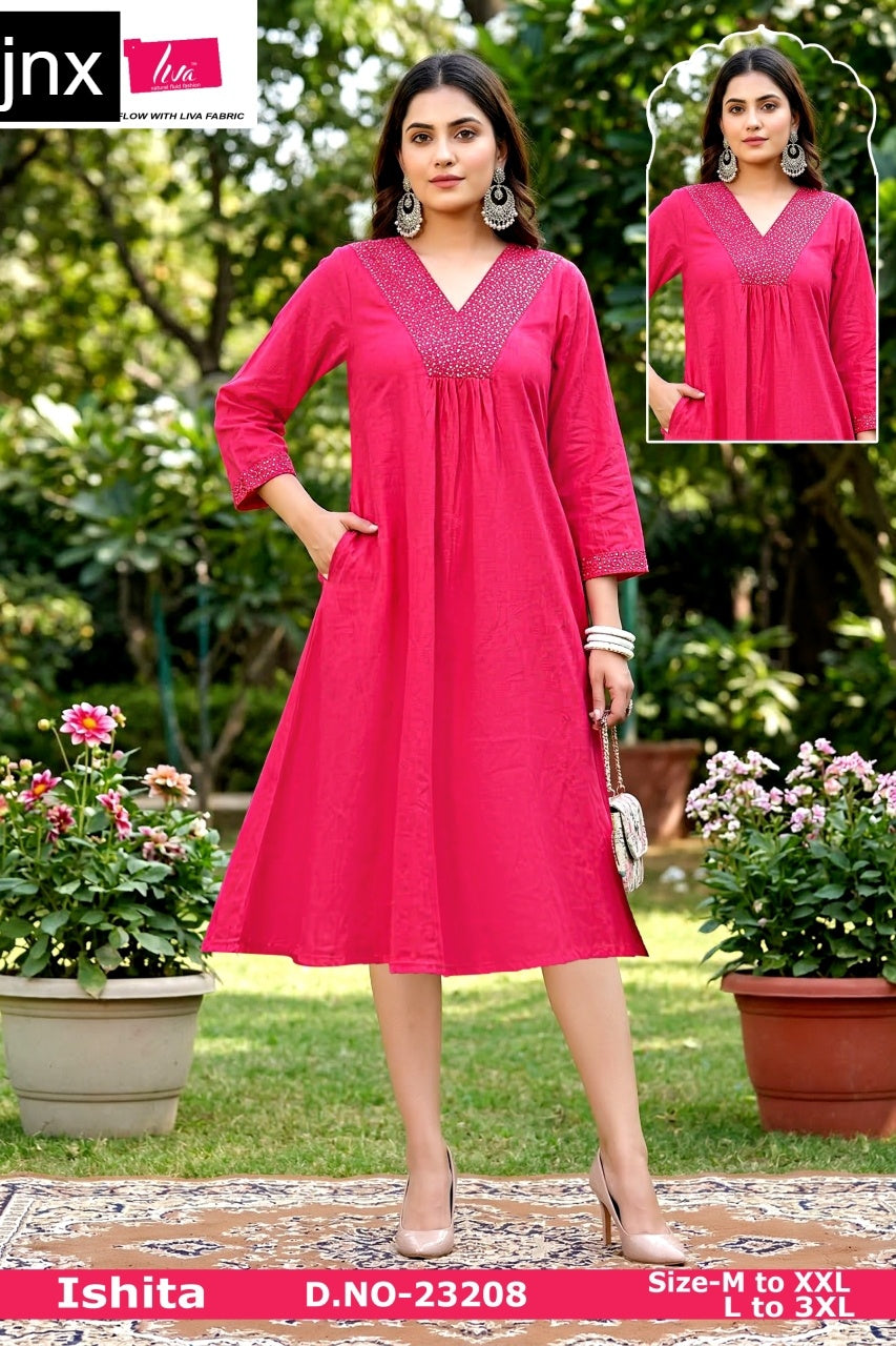 Ishita Jnx Vertican Kurti With Pocket Exporter Gujarat