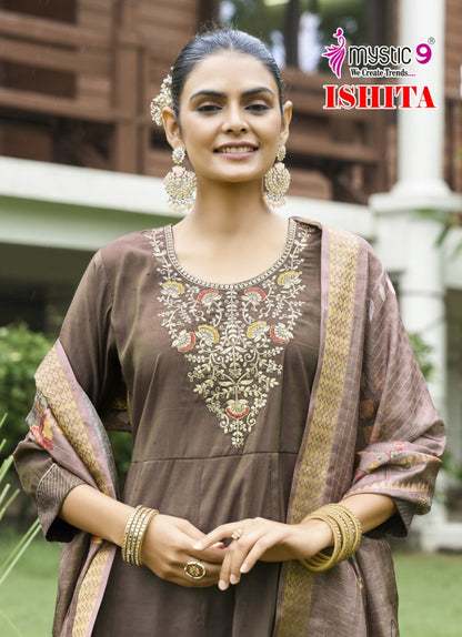 Ishita Vol 1 Mystic 9 Roman Silk Readymade Anarkali Suits Supplier India