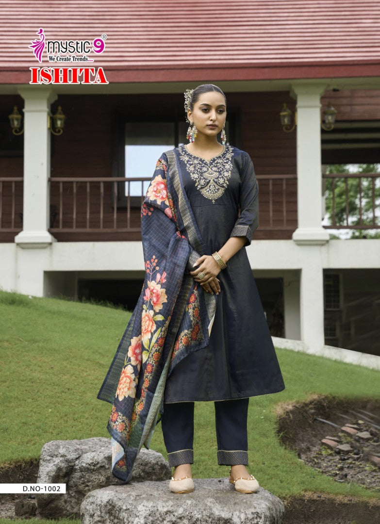 Ishita Vol 1 Mystic 9 Roman Silk Readymade Anarkali Suits Supplier India