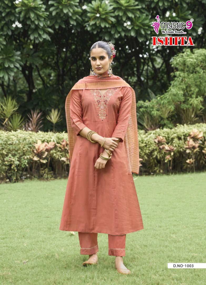 Ishita Vol 1 Mystic 9 Roman Silk Readymade Anarkali Suits Supplier India