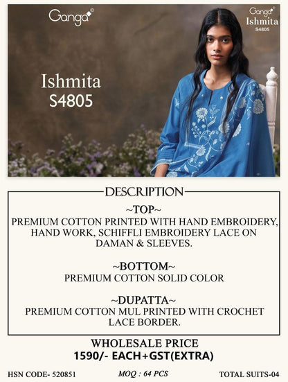 Ishmita S4805 Ganga Cotton Pant Style Suits Wholesale Price