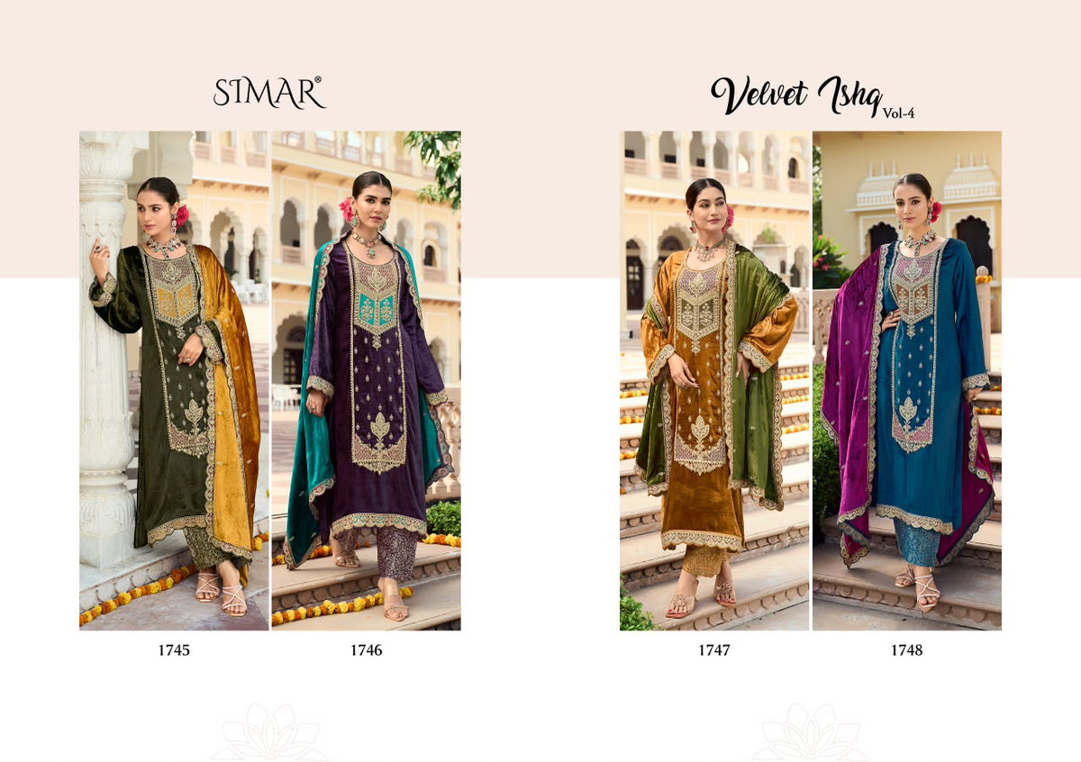 Ishq Vol 4 Simar Viscose Velvet Suits Manufacturer India