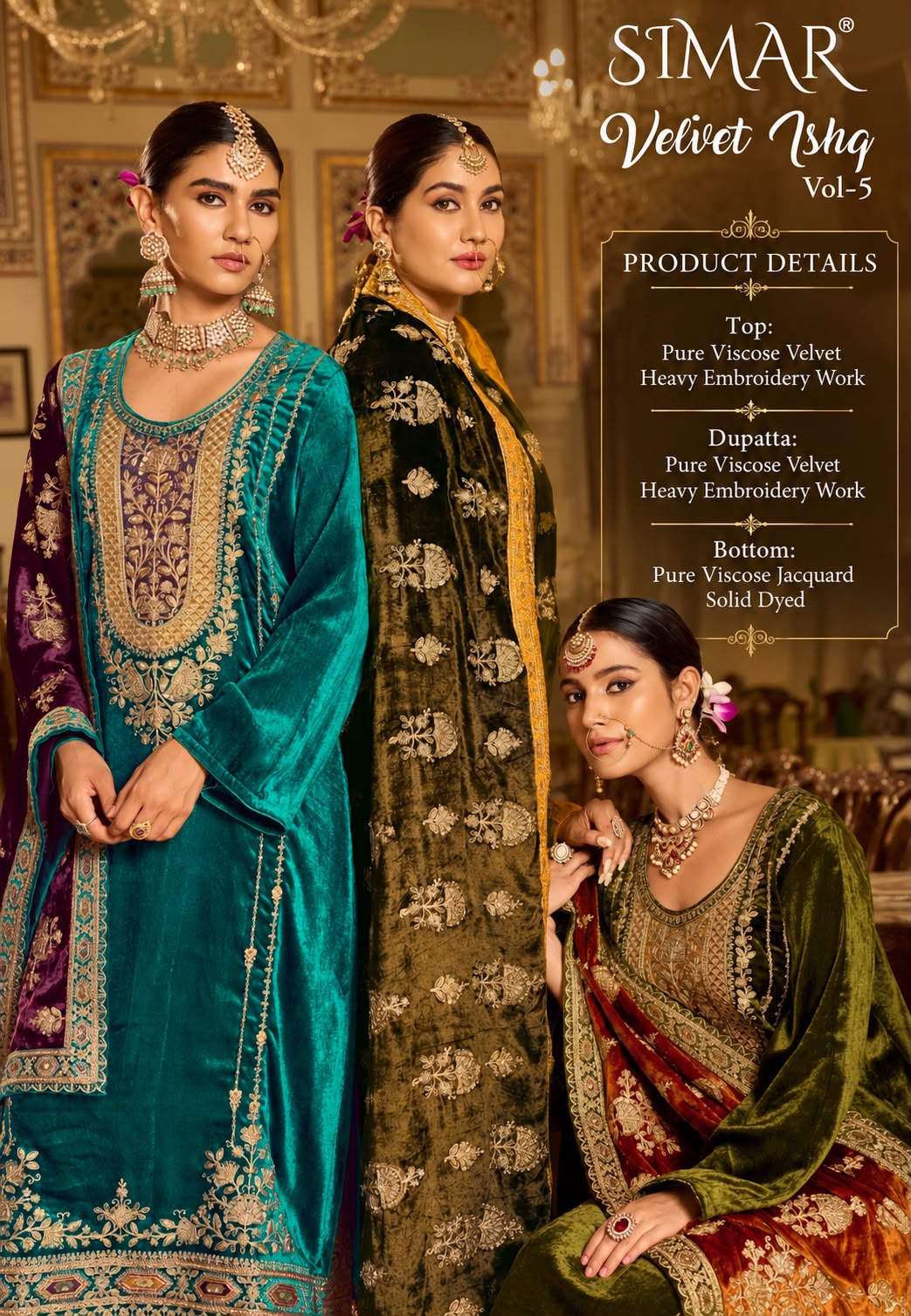 Ishq Vol 5 Simar Viscose Velvet Suits Manufacturer India