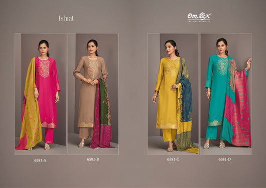 Ishrat 6581 Omtex Muslin Jacquard Pant Style Suits Manufacturer India