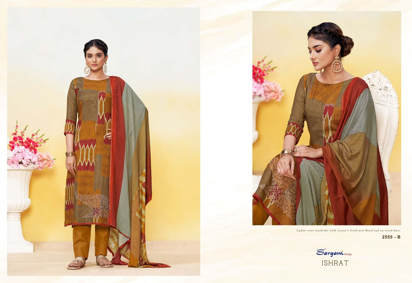 Ishrat Sargam Prints Bemberg Muslin Pant Style Suits Supplier Ahmedabad