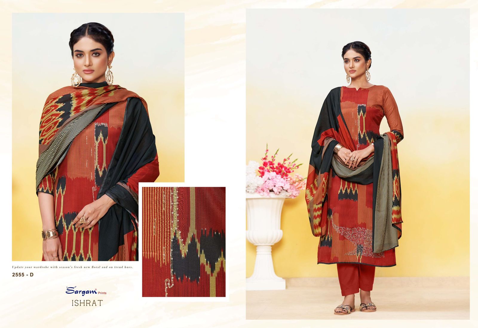 Ishrat Sargam Prints Bemberg Muslin Pant Style Suits Supplier Ahmedabad