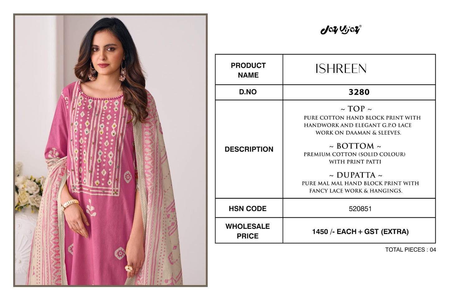 Ishreen 3280 Jay Vijay Cotton Pant Style Suits Supplier India
