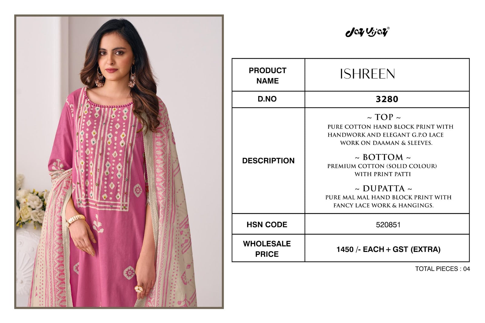 Ishreen 3280 Jay Vijay Cotton Pant Style Suits Supplier India