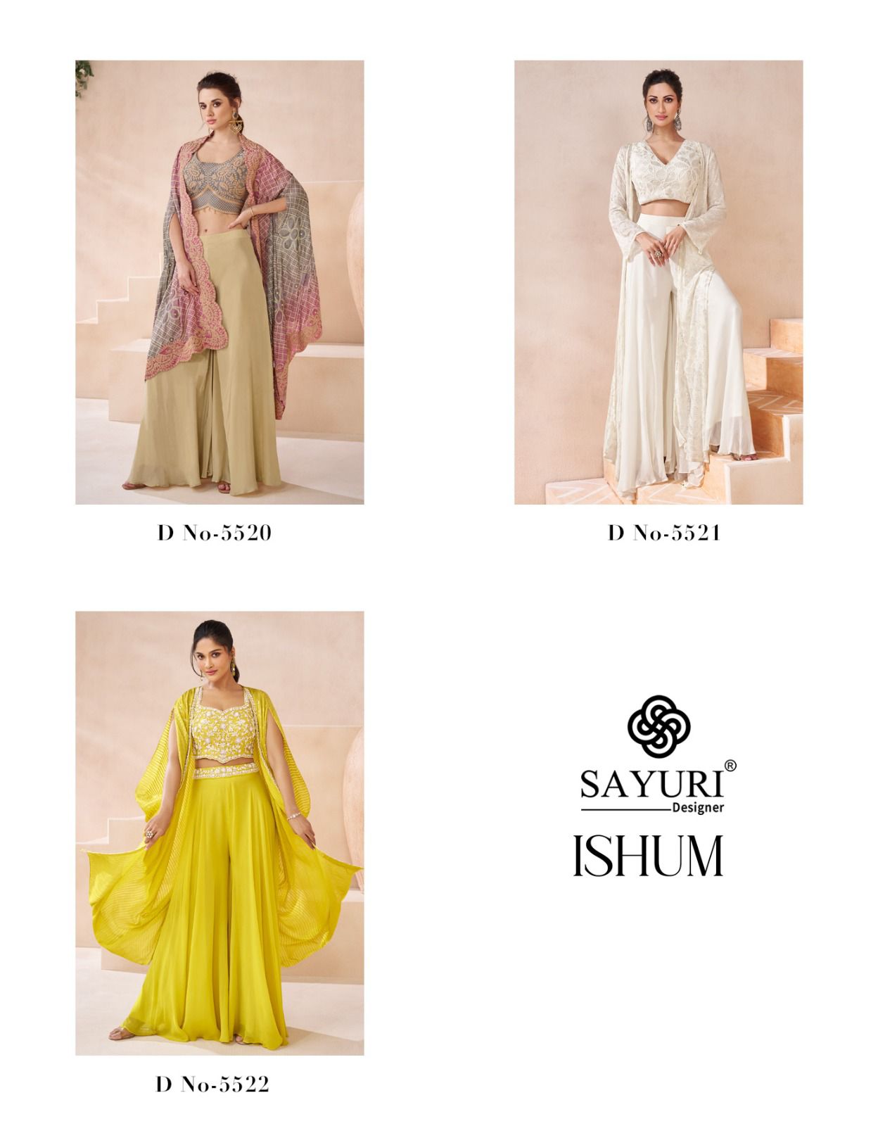 Ishum Sayuri Georgette Crop Top Shurg Palazzo Set Manufacturer