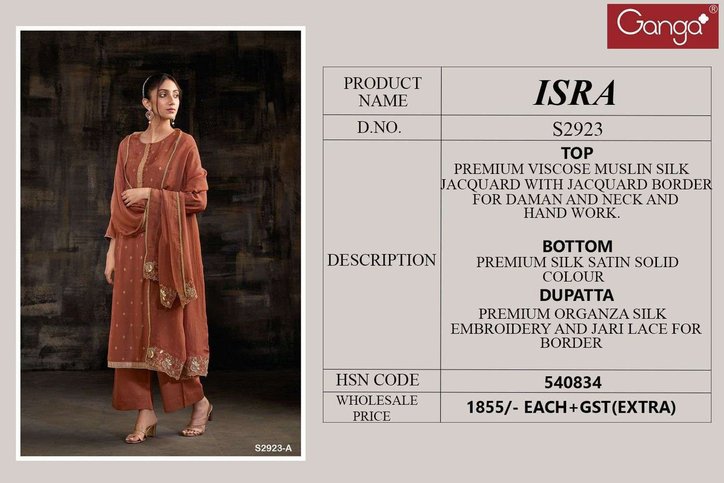 Isra 2923 Ganga Premium Viscose Plazzo Style Suits Wholesale Rate