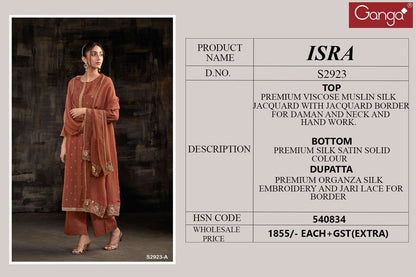 Isra 2923 Ganga Premium Viscose Plazzo Style Suits Wholesale Rate