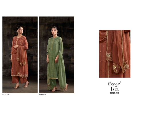 Isra S2923 Ganga Muslin Silk Plazzo Style Suits Manufacturer Gujarat