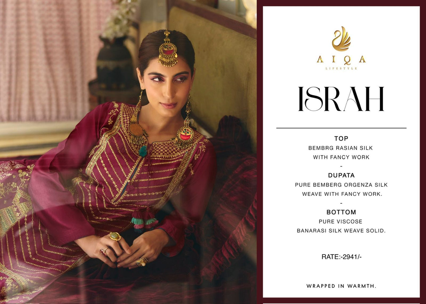 Israh Aiqa Bemberg Silk Plazzo Style Suits Exporter India
