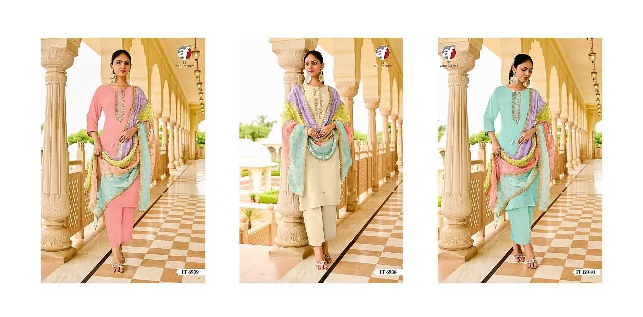 It 6938-6940 Af Natural Crepe Readymade Pant Style Suits Wholesale Price