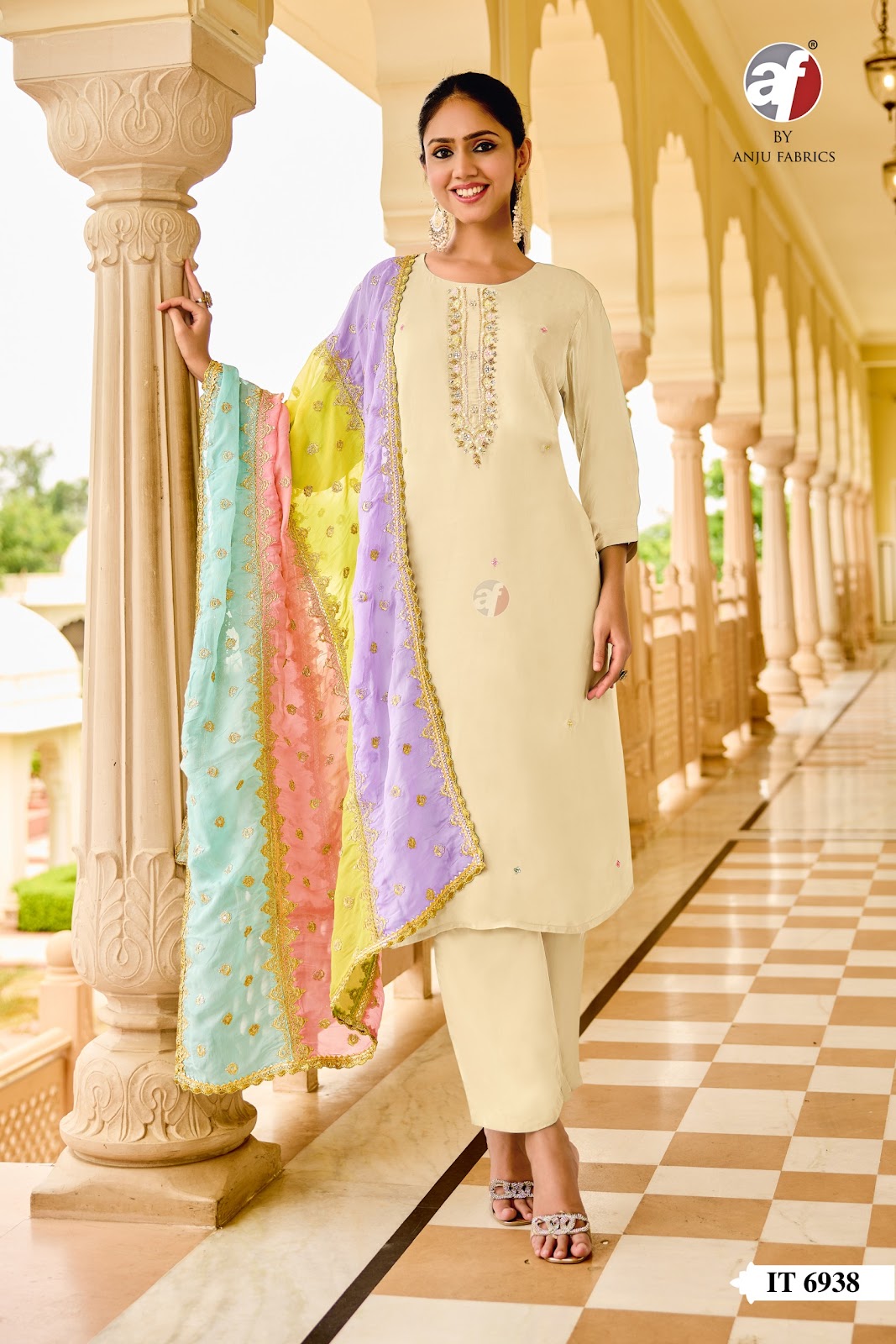 It 6938-6940 Af Natural Crepe Readymade Pant Style Suits Wholesale Price