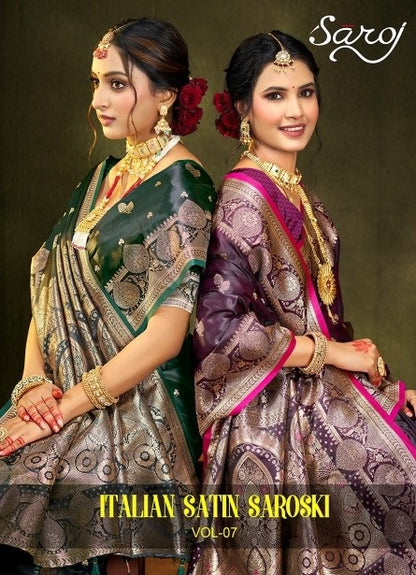Italian Satin Saroski Vol 7 Saroj Satin Silk Sarees Exporter Gujarat