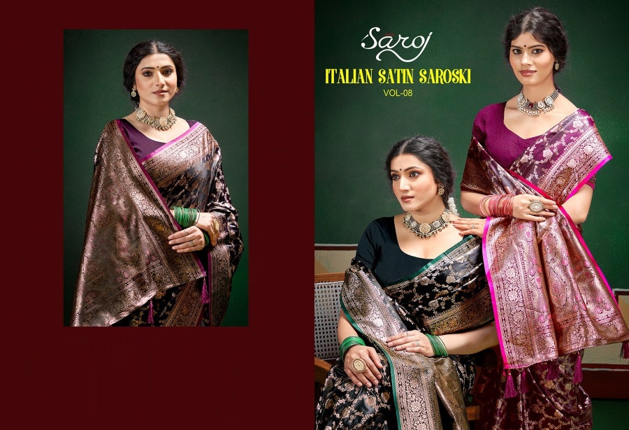 Italian Satin Saroski Vol 8 Saroj Satin Silk Sarees Wholesale Price