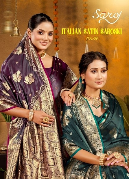 Italian Satin Saroski Vol 9 Saroj Satin Silk Sarees Supplier Gujarat