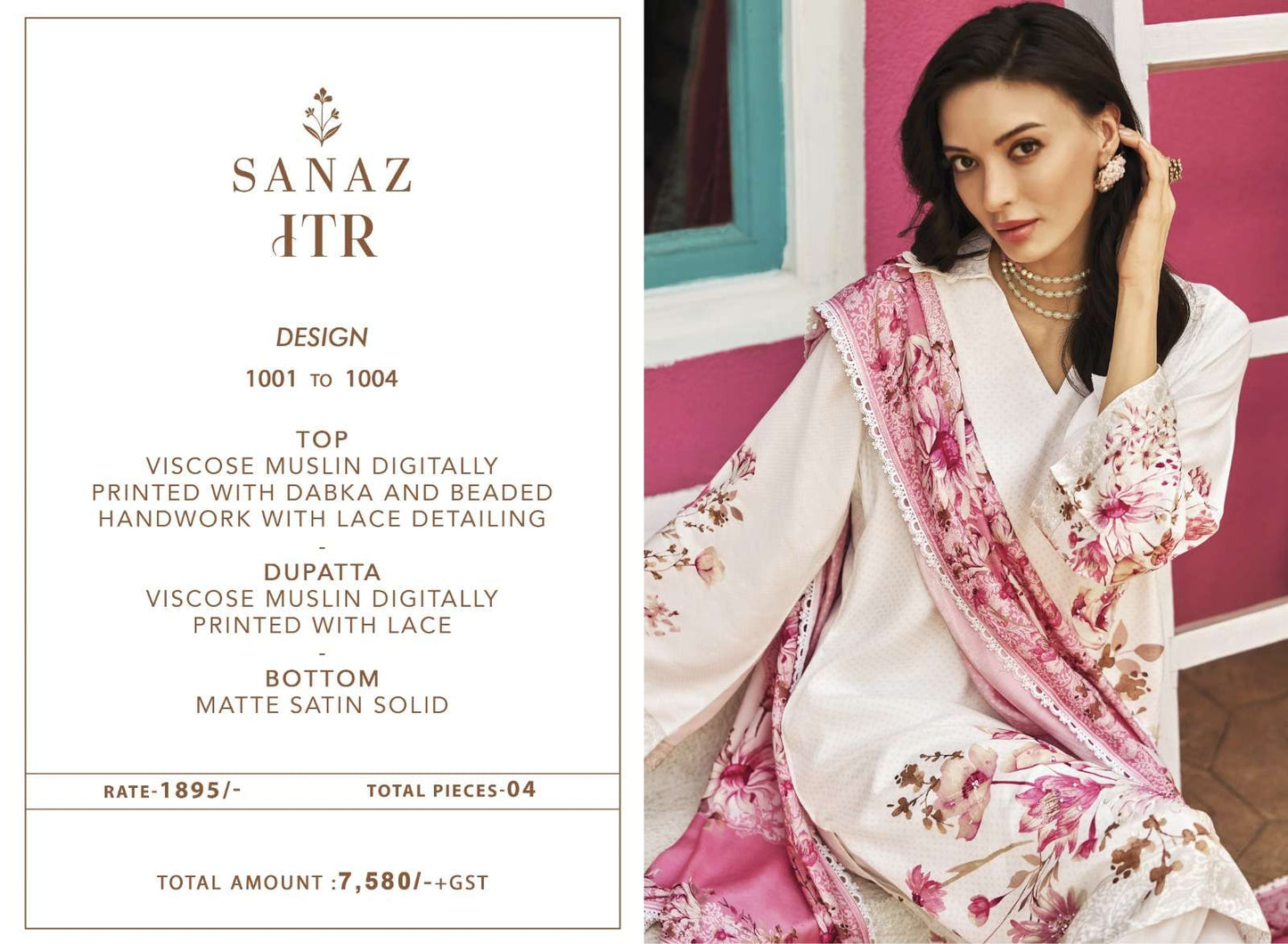 Itr Sanaz Viscose Muslin Pant Style Suits Supplier India