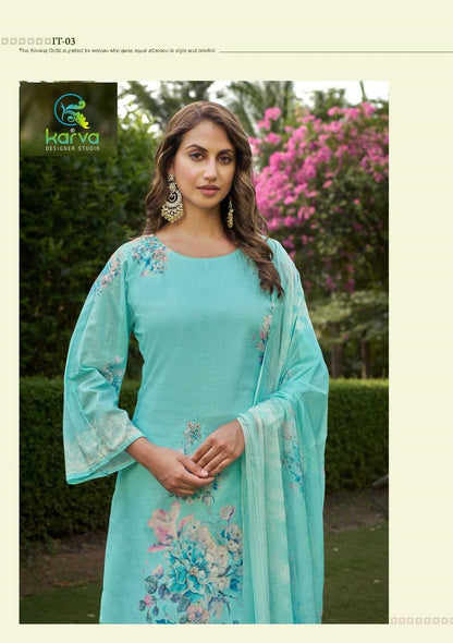 Itrh Karva Designer Studio Lawn Cotton Plazzo Style Suits Wholesaler
