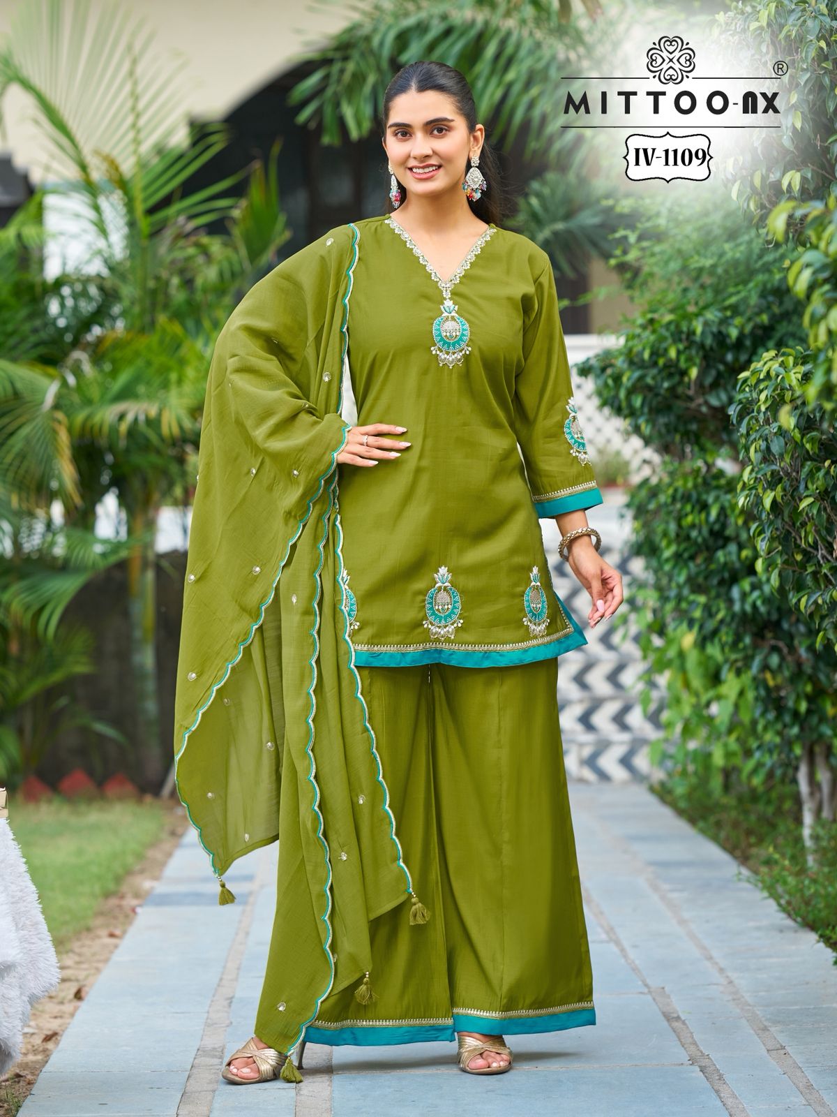 Iv-1109 And 1110 Mittoo Roman Silk Readymade Plazzo Style Suits Exporter Ahmedabad